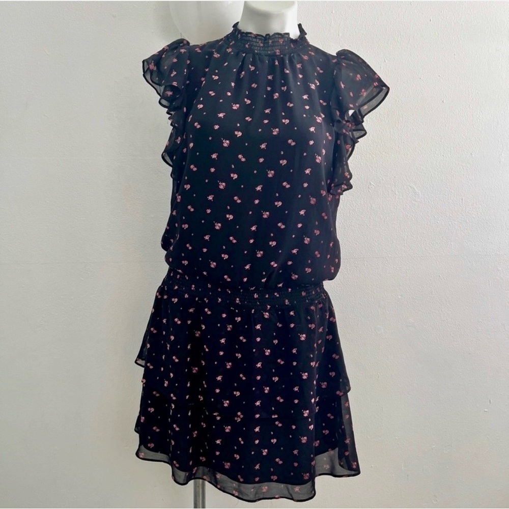 NEW ANTHROPOLOGIE Floral mini Dress MEDIUM Smocked-Neck Flutter-Sleeve Bohemian - Picture 5 of 10